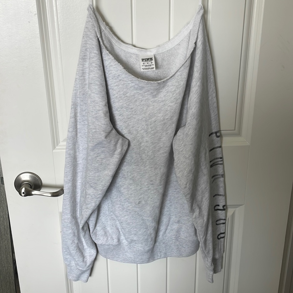 VS Pink light grey off the shoulder sweatshirt